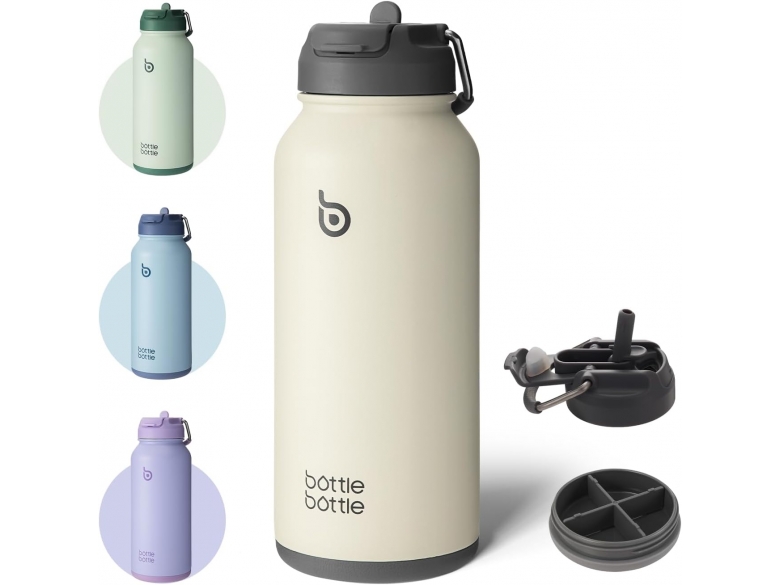BOTTLE BOTTLE Edelstahl Trinkflasche 1L mit Strohhalm ? Auslaufsichere Isolierfl